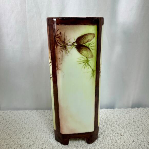 Victoria Austria Hand Painted Pinecone Vase Square Footed 8 1/8" Tall Antique - Picture 5 of 7